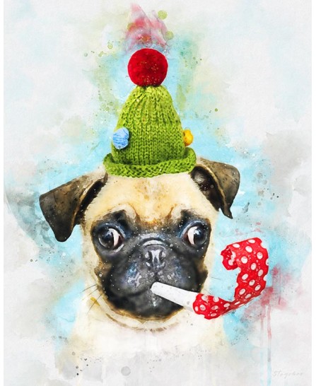 Pug in Party - watercolor painting Pug in Party - watercolor painting