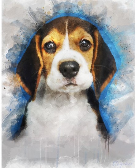 Câine serios Beagle - pictură în acuarelă Câine serios Beagle - pictură în acuarelă