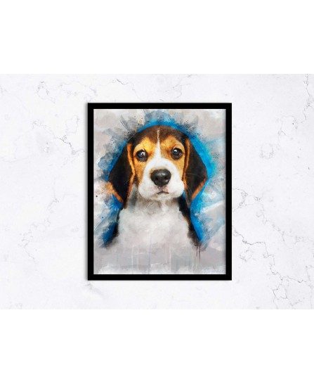 Câine serios Beagle - pictură în acuarelă Câine serios Beagle - pictură în acuarelă
