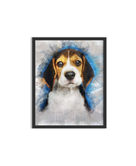 Câine serios Beagle - pictură în acuarelă Câine serios Beagle - pictură în acuarelă
