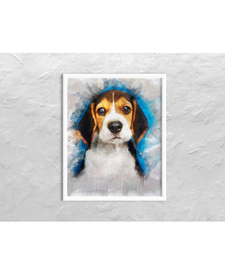 Câine serios Beagle - pictură în acuarelă Câine serios Beagle - pictură în acuarelă