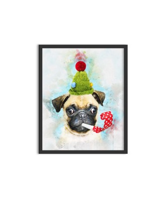 Party Pug - pictură în acuarelă Party Pug - pictură în acuarelă