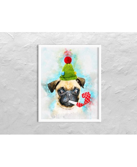 Pug in Party - watercolor painting Pug in Party - watercolor painting