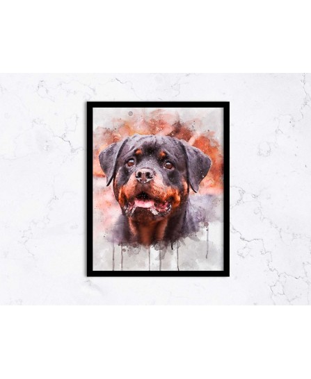 Câine Rottweiler - pictură în acuarelă Câine Rottweiler - pictură în acuarelă