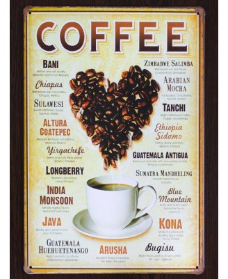 Coffee Varieties - tin sign 20x30cm