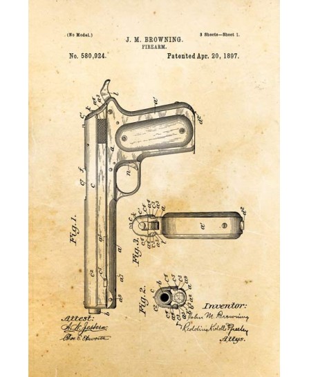 Patent - Firearm Browning 1897 (40x60cm) Patent - Firearm Browning 1897 (40x60cm)