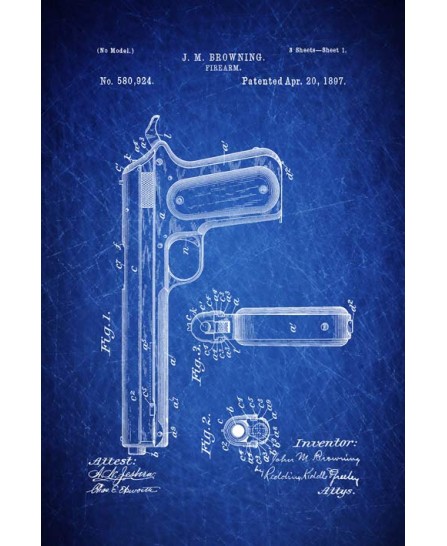Patent - Firearm Browning 1897 (40x60cm) Patent - Firearm Browning 1897 (40x60cm)